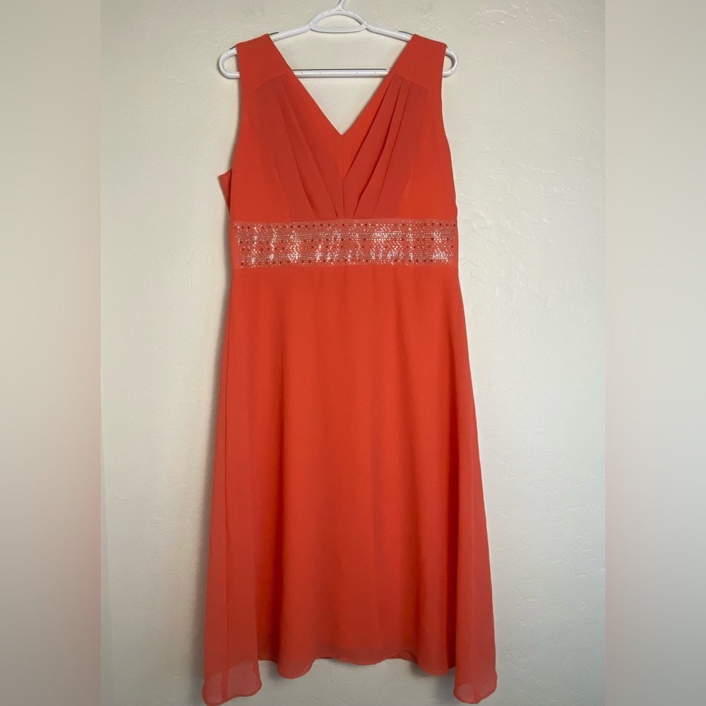 Carina Fashion Dress Women Size XL Elegant Orange Sleeveless Sequined Waistband